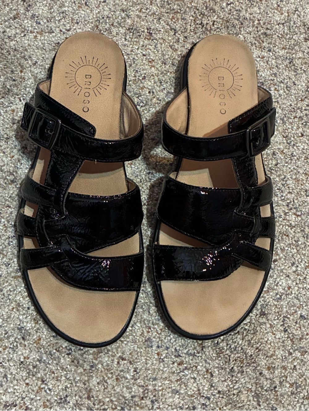 Brioso Women’s Black Patent Buckle Slide Sandals